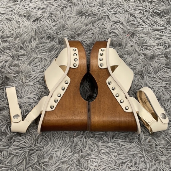 NEW • Rag & Bone • Hester Wedge Wooden Heels Ivory White Brown 9.5 Studded - Picture 6 of 8